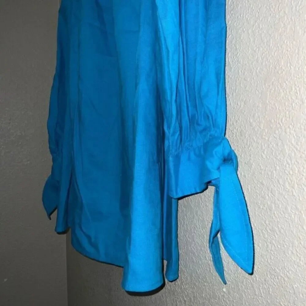 Michael Kors Blue Off Shoulder Tie Sleeve Blouse Boho Peasant Top size M